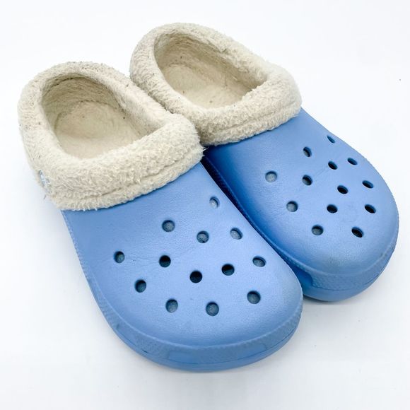 crocs light blue fur